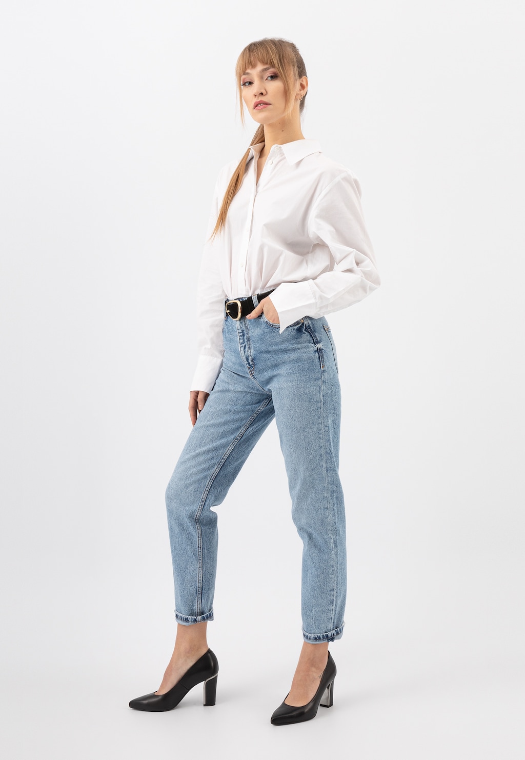 Čierne elegantné dámske lodičky na stĺpci 35044-51 Widok 1