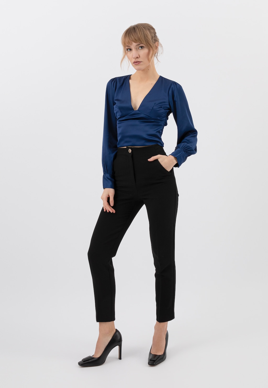 Čierne lodičky dámske z lícovej kože do práce aj na večierok 35119-51 Widok 7