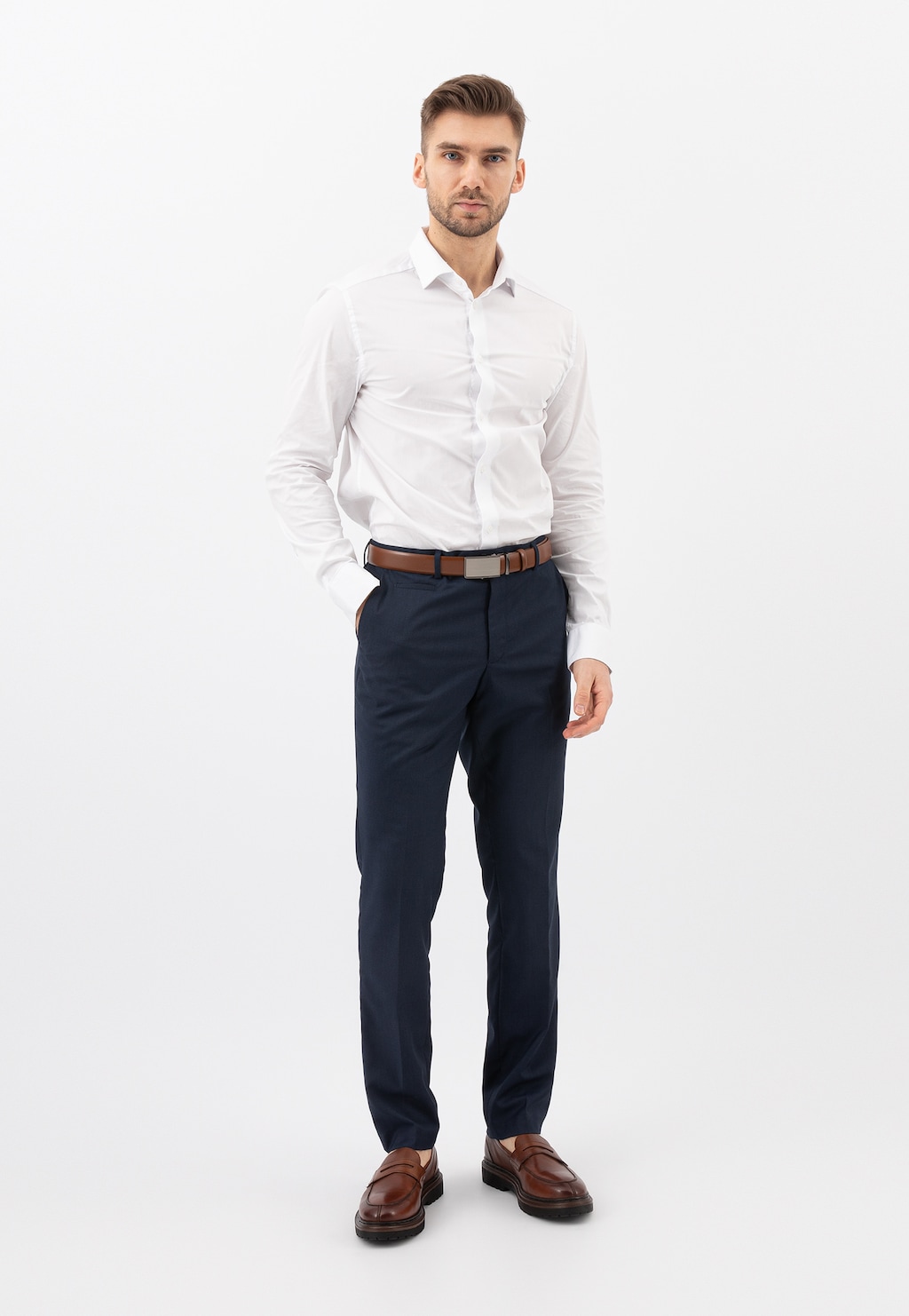 Hnedé pánske poltopánky so širokým podpätkom 10138-53 Widok 1