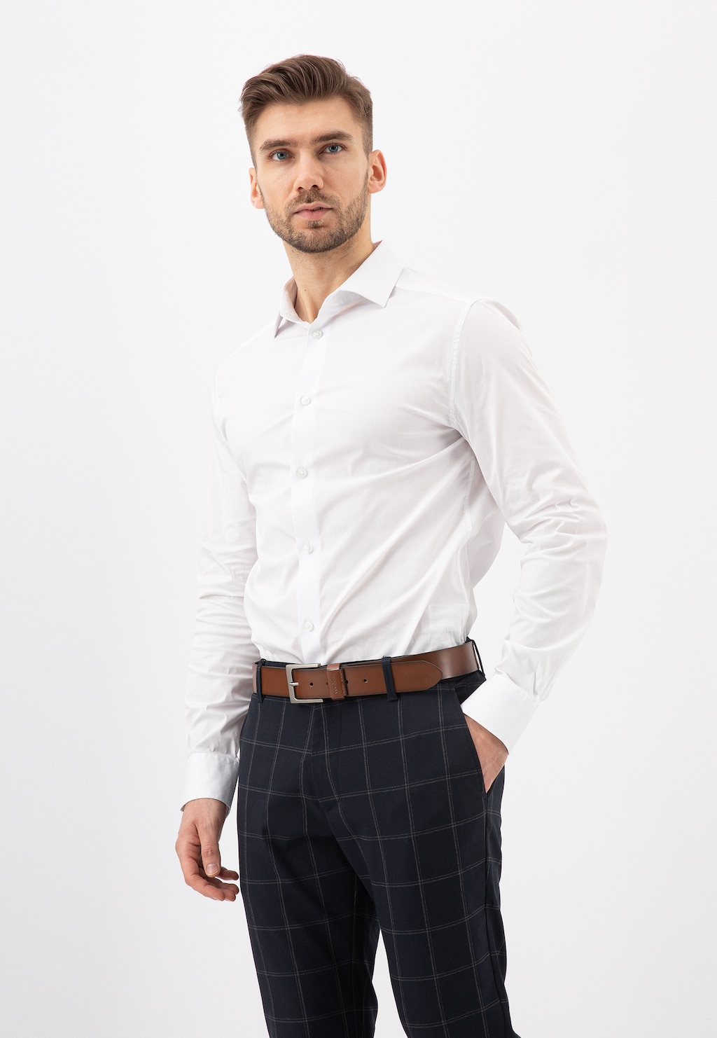 Klasický hnědý pánský pásek z hladké kůže 93078-52 Widok 1