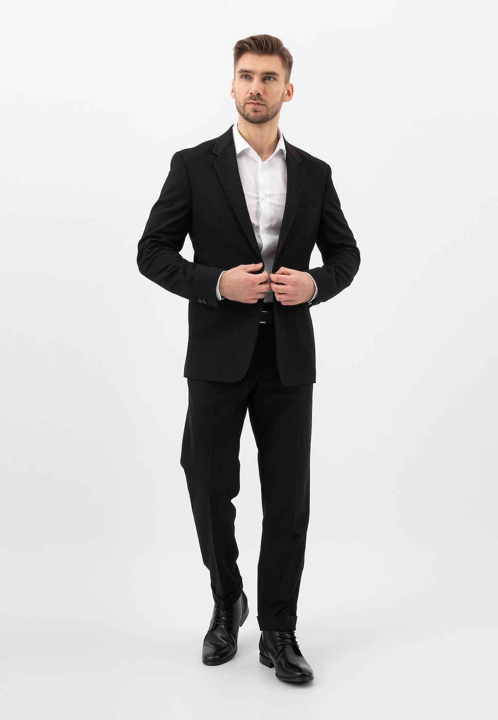 Czarne eleganckie trzewiki męskie ze skóry licowej 24081-71 Widok 7