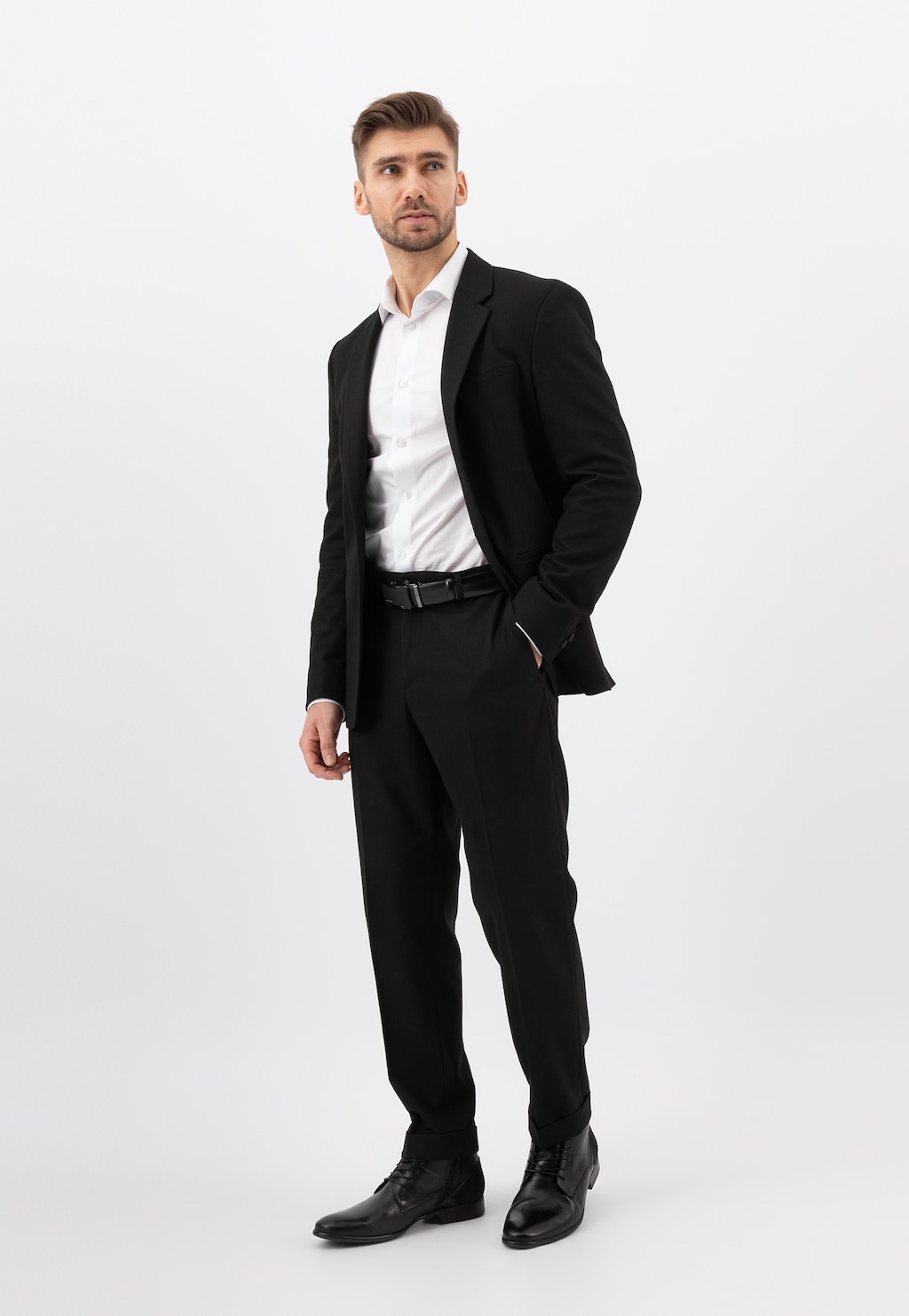 Czarne eleganckie trzewiki męskie ze skóry licowej 24081-71 Widok 1