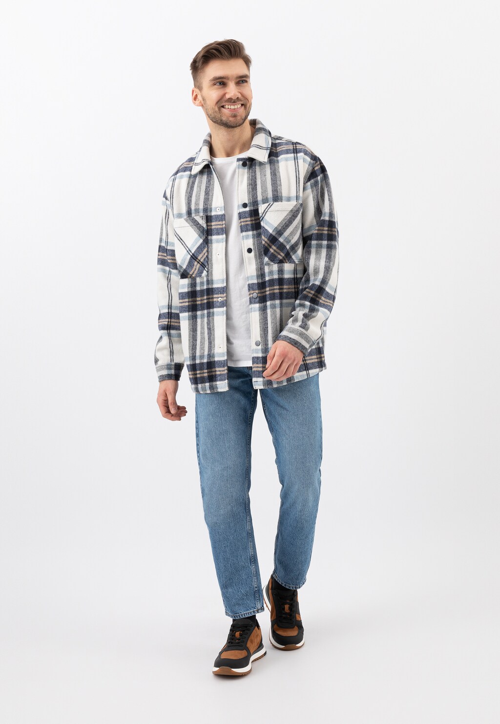 Czarne sneakersy męskie z brązowymi wstawkami 10132-78 Widok 1