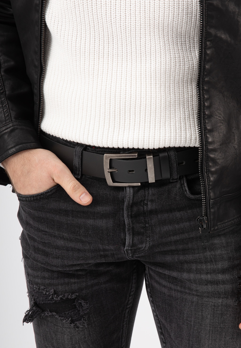 Kožený černý pásek pro muže 93075-51 Widok 1