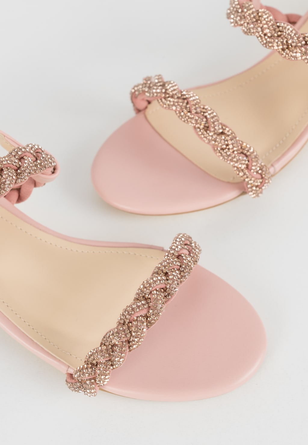 WJS różowe sandały damskie z ozdobnymi plecionymi paskami WJS74073-54 Widok 4