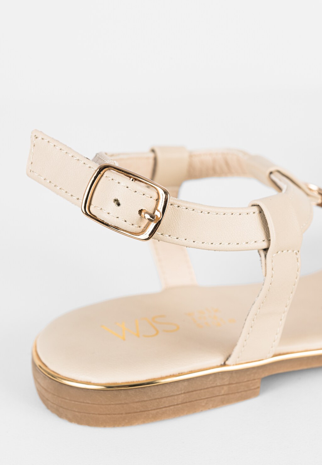 WJS płaskie beżowe sandały damskie z metalową ozdobą WJS74067-54 Widok 4