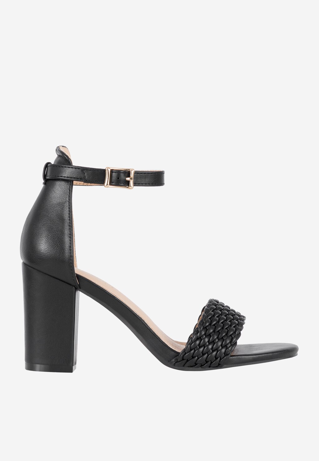 WJS czarne sandały damskie na obcasie z plecionym paskiem WJS74081-51 Widok 2