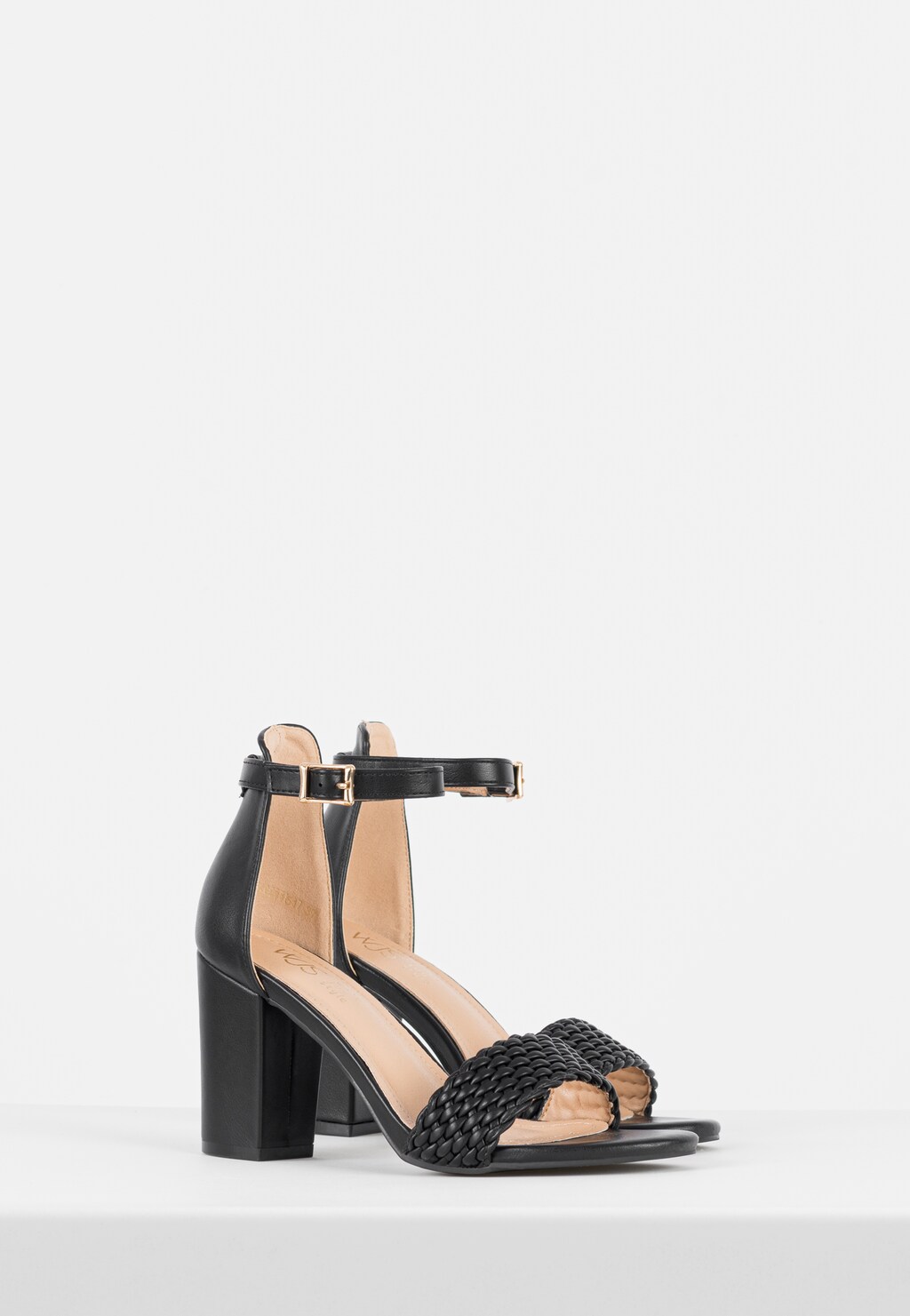 WJS czarne sandały damskie na obcasie z plecionym paskiem WJS74081-51 Widok 3