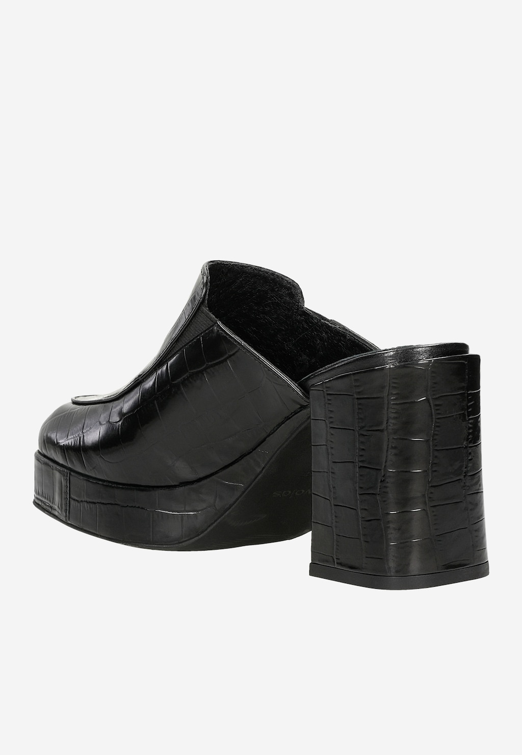 Czarne klapki damskie na szerokim obcasie z ozdobnym tłoczeniem 74092-31 Widok 4