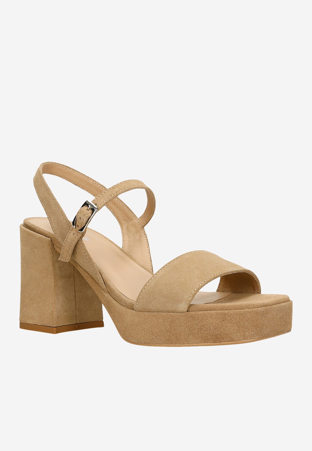 Béžové sandále na podpätku z velúrovej kože 76053-64 Widok 3