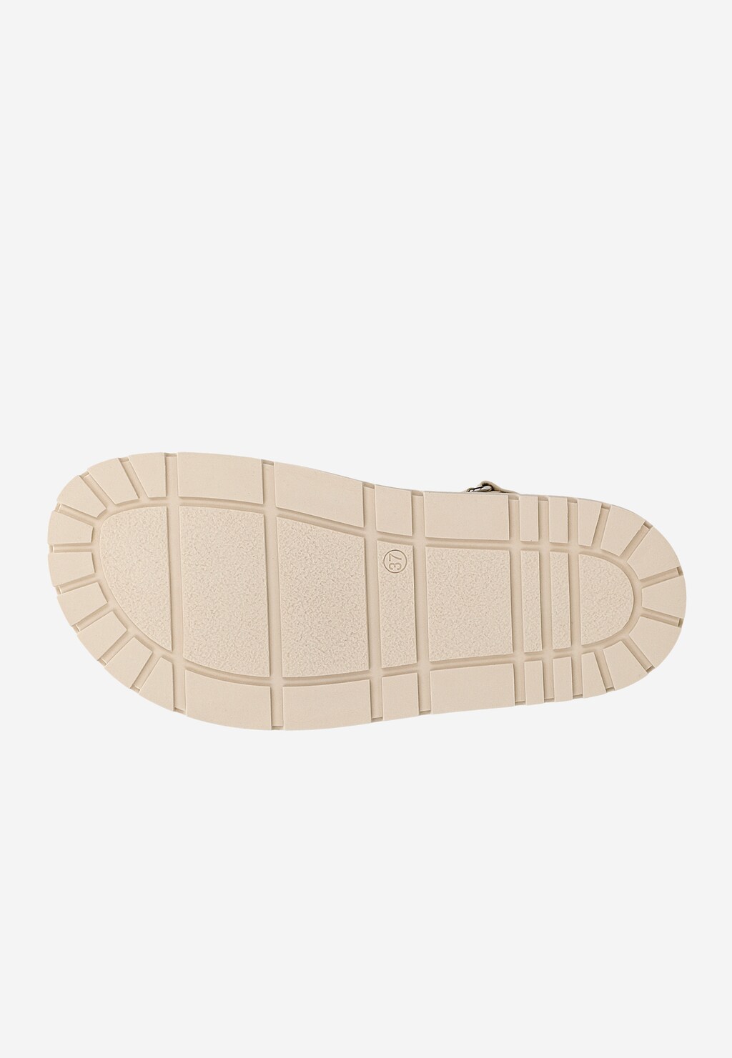 Beżowa podeszwa sandałów damskich Wojas model 76142-54, wykonanych ze skóry naturalnej, z widocznym wzorem bieżnika i logo marki.