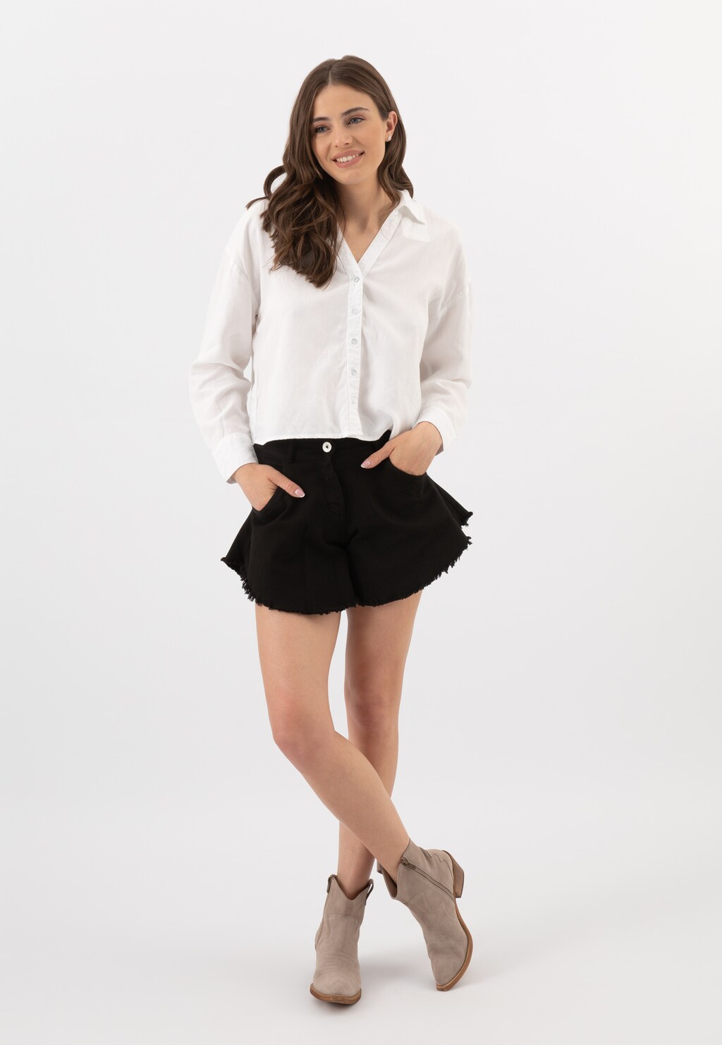 Béžové dámske členkové topánky z velúrovej kože 55195-64 Widok 1