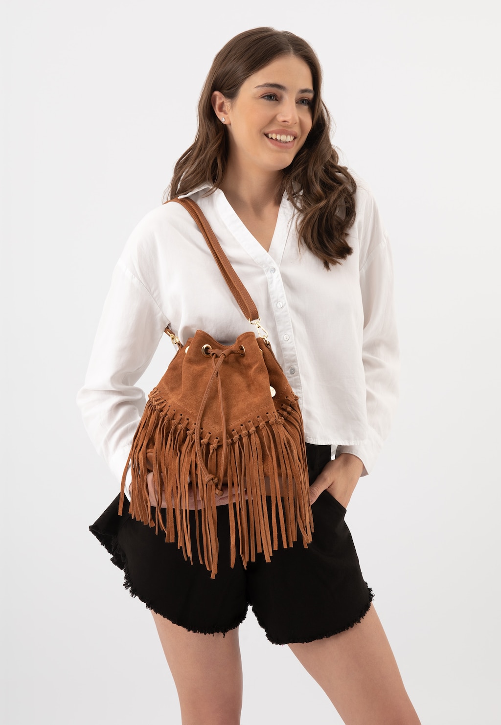 Malá světle hnědá dámská kabelka s třásněmi 80307-63 Widok 1