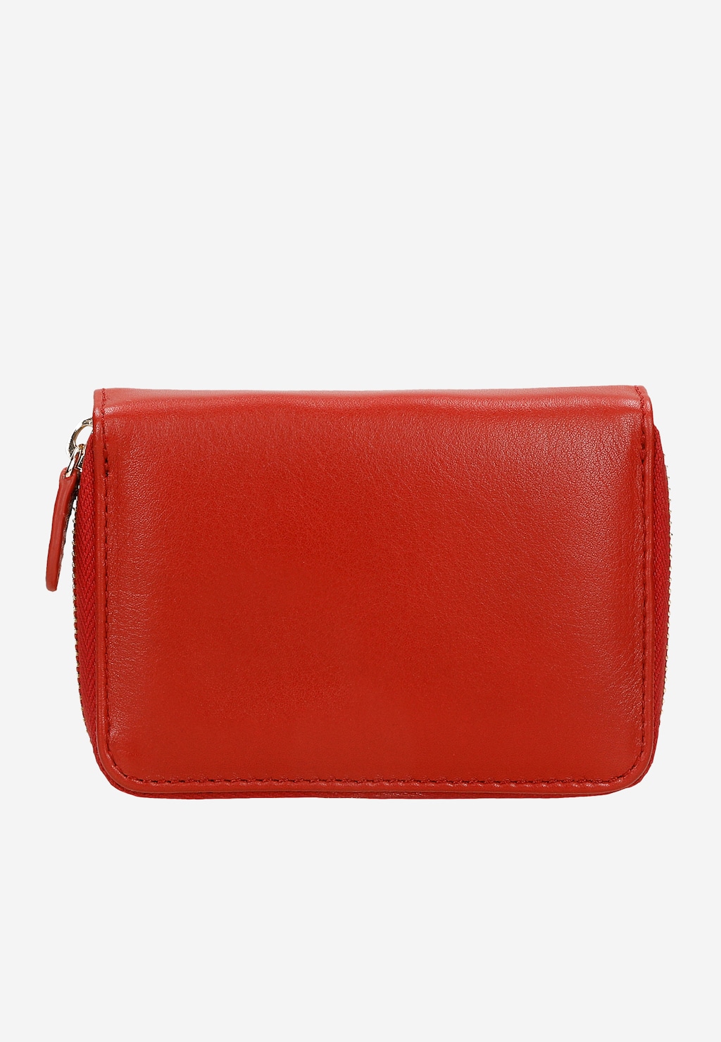 Mały czerwony portfel damski Wojas 91071-55 z gładkiej skóry licowej, zamykany na zamek błyskawiczny, widoczny z przodu.