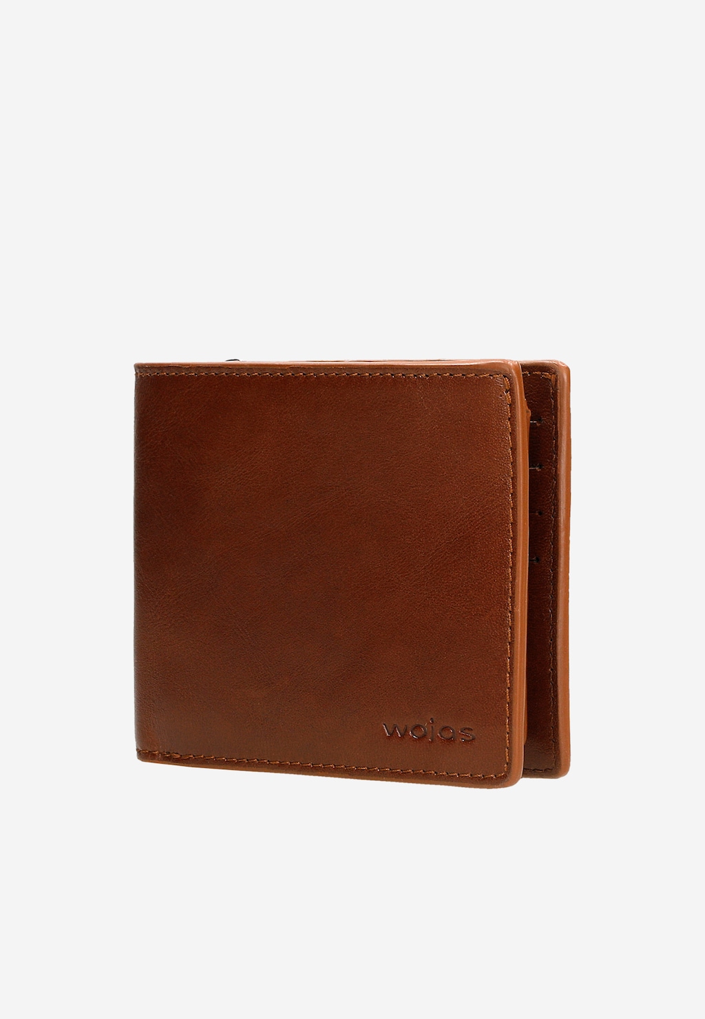 Elegancki jasnobrązowy portfel męski Wojas 91072-53 wykonany z wysokiej jakości skóry licowej, z widocznym logo marki na froncie.