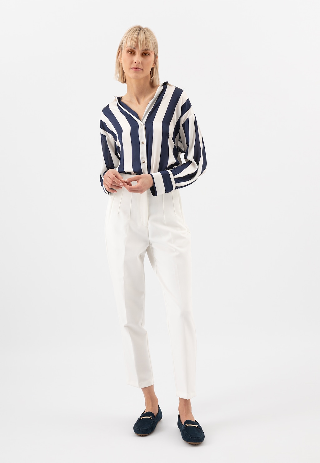 Modré dámske mokasíny so zlatou ozdobnou sponou 46210-66 Widok 7