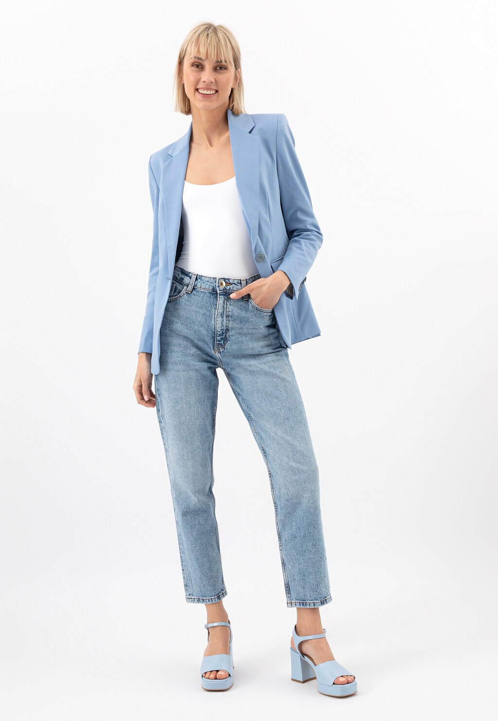 Světle modré dámské sandály na širokém podpatku 76052-56 Widok 7