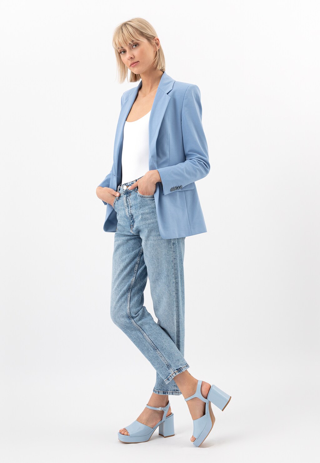 Světle modré dámské sandály na širokém podpatku 76052-56 Widok 1