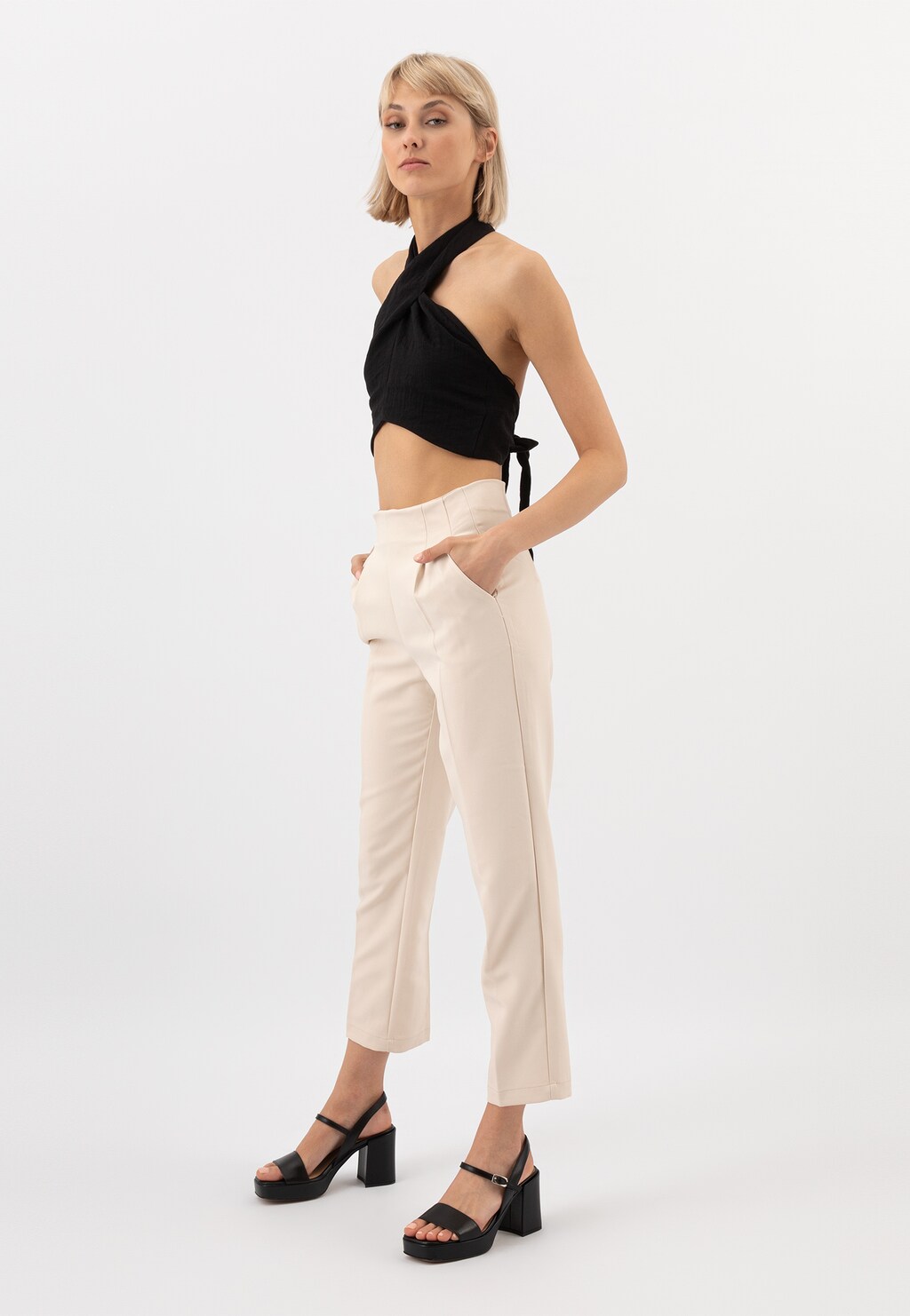 Czarne skórzane sandały damskie na słupku w stylu miejskim 76053-51 Widok 7