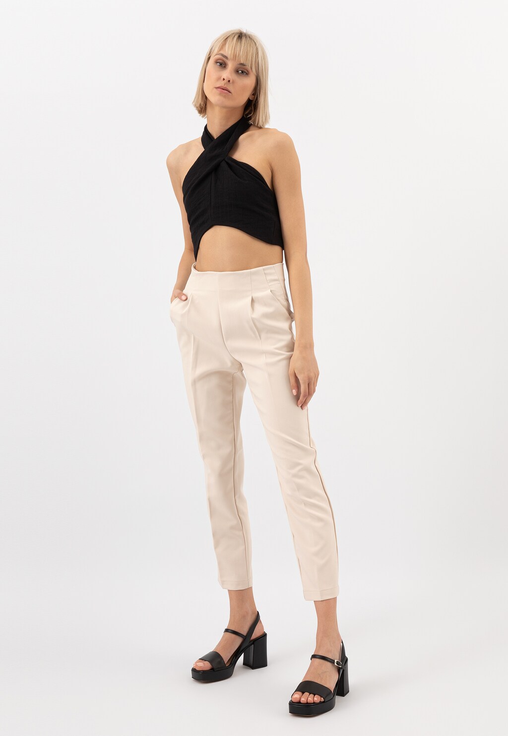 Czarne skórzane sandały damskie na słupku w stylu miejskim 76053-51 Widok 1