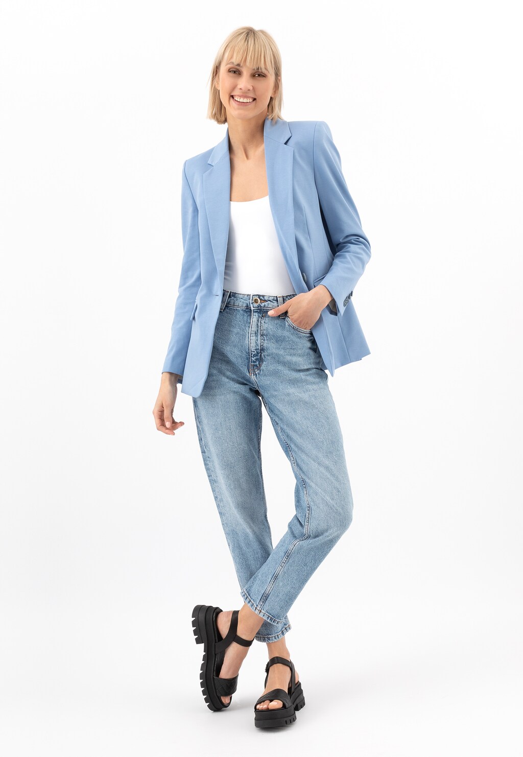 Trendy letní černé kožené sandály dámské na podpatku 76113-51 Widok 1