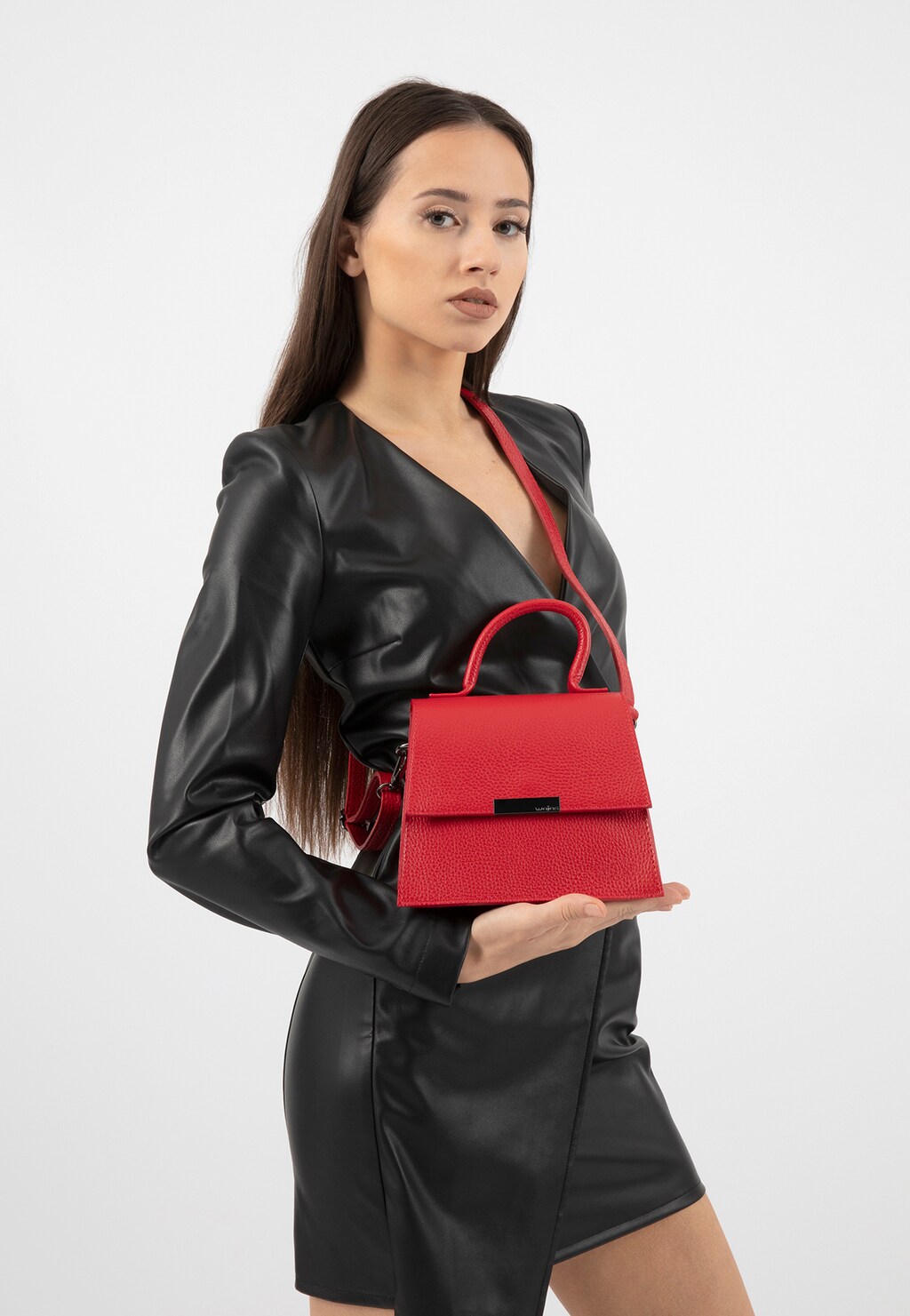 Mała skórzana torebka damska w kolorze czerwonym 80255-55 Widok 9