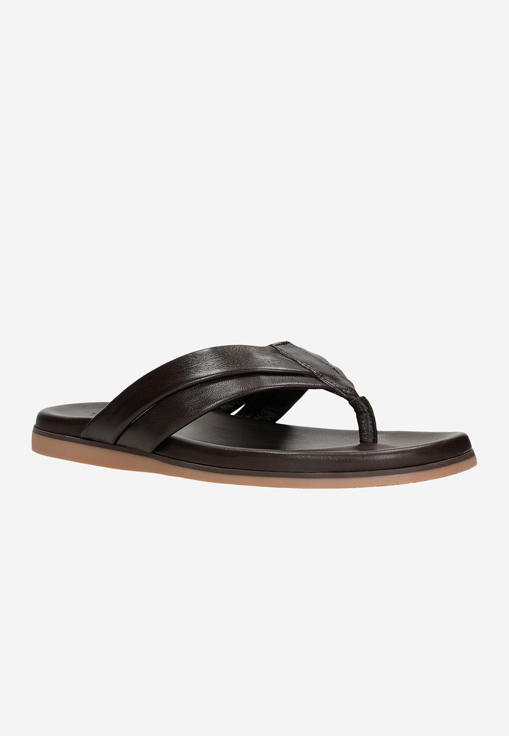 Brązowa japonka męska Wojas 32015-52 z licowej skóry, z szerokim paskiem między palcami i stabilną podeszwą z jasnobrązowym spodnim wykończeniem.