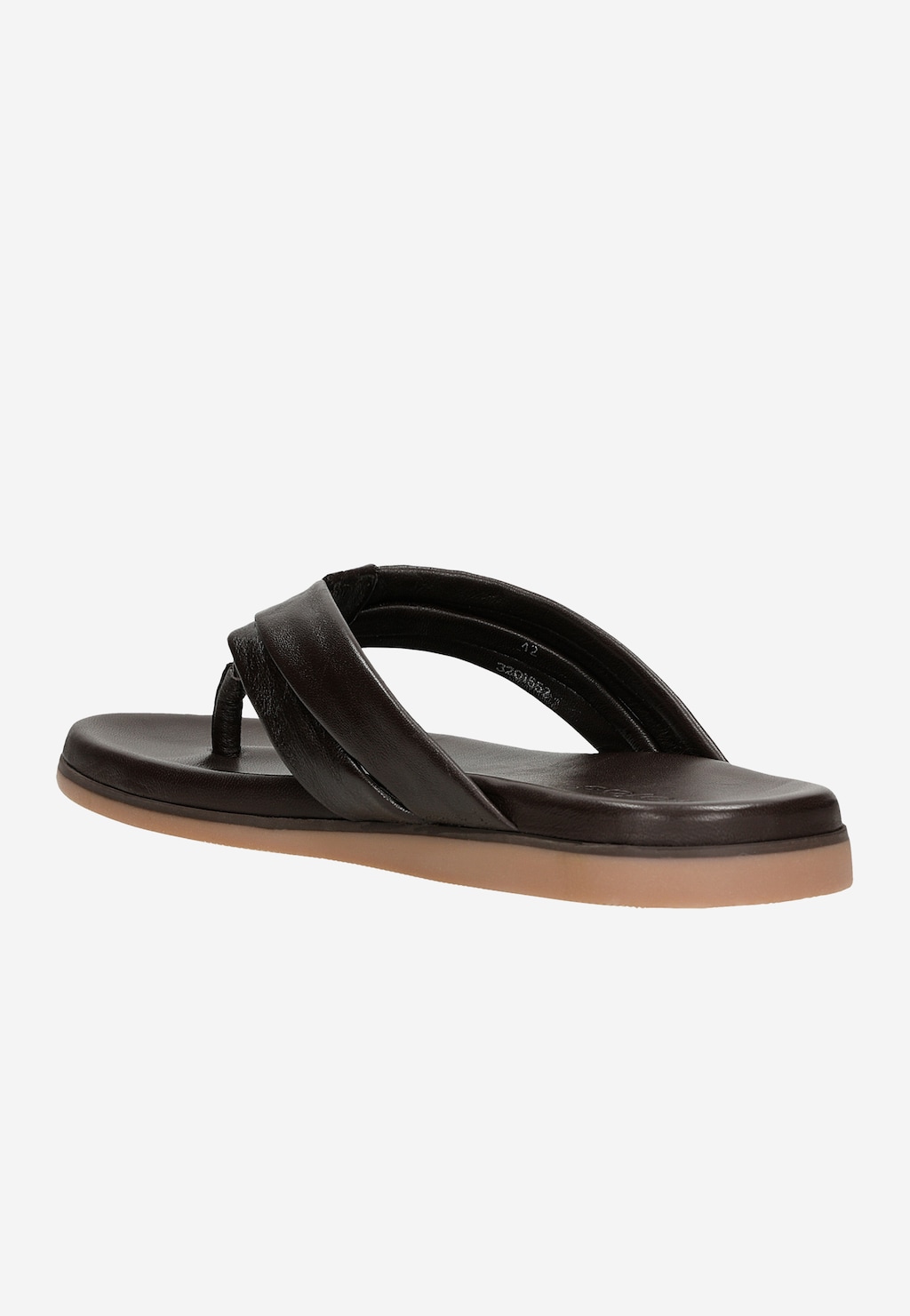 Brązowe japonki męskie Wojas model 32015-52 z licowej skóry, z szerokim paskiem między palcami, na płaskiej podeszwie z jasnobrązową gumową podeszwą zewnętrzną.