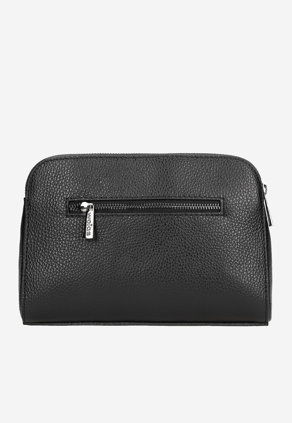 Elegancka czarna torebka Wojas 80310-51 ze skóry licowej z widocznym zamkiem błyskawicznym z logo marki, ukazana z przodu.