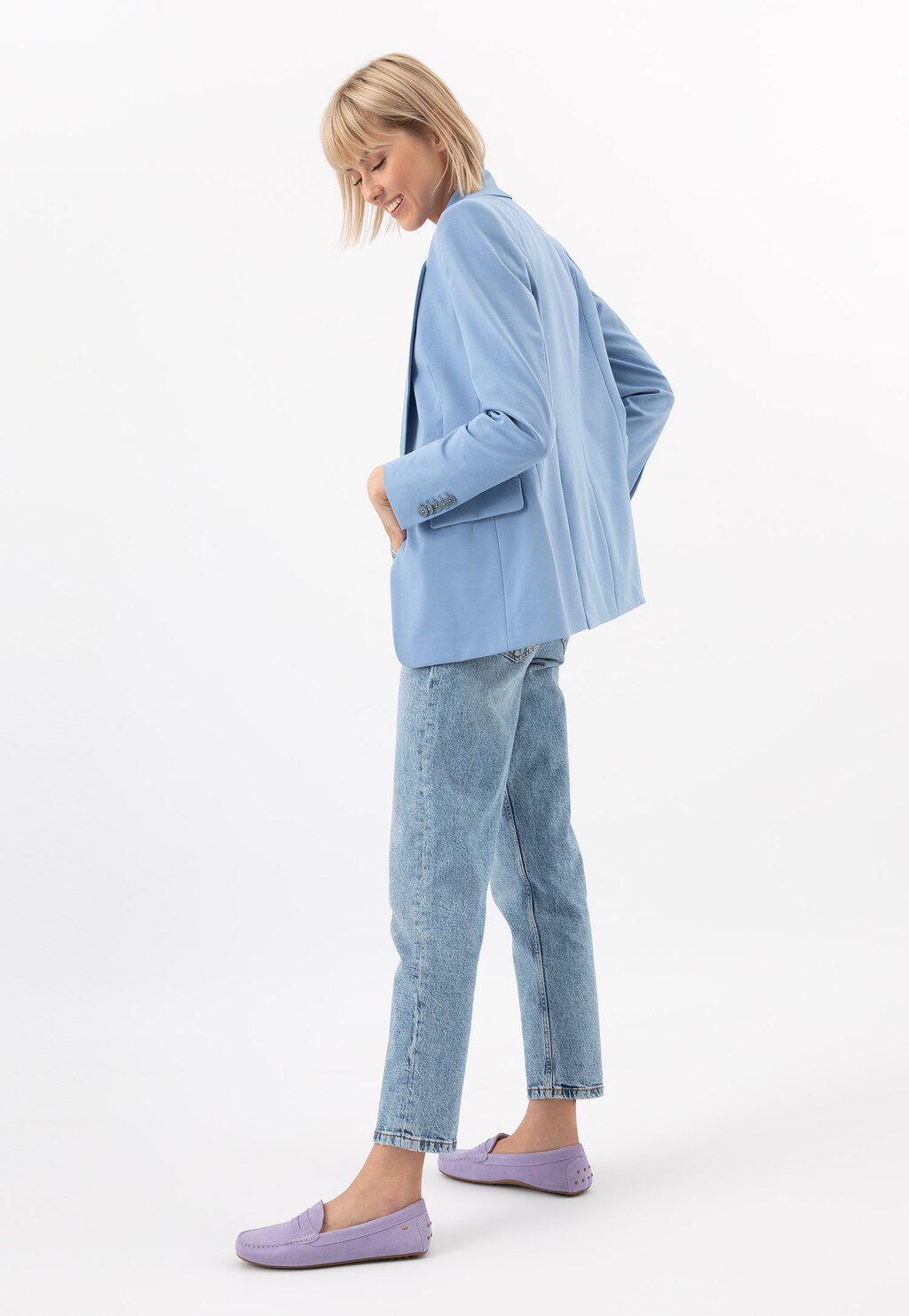 Wiosenne fioletowe mokasyny damskie z dwoiny welurowej 46209-66 Widok 7