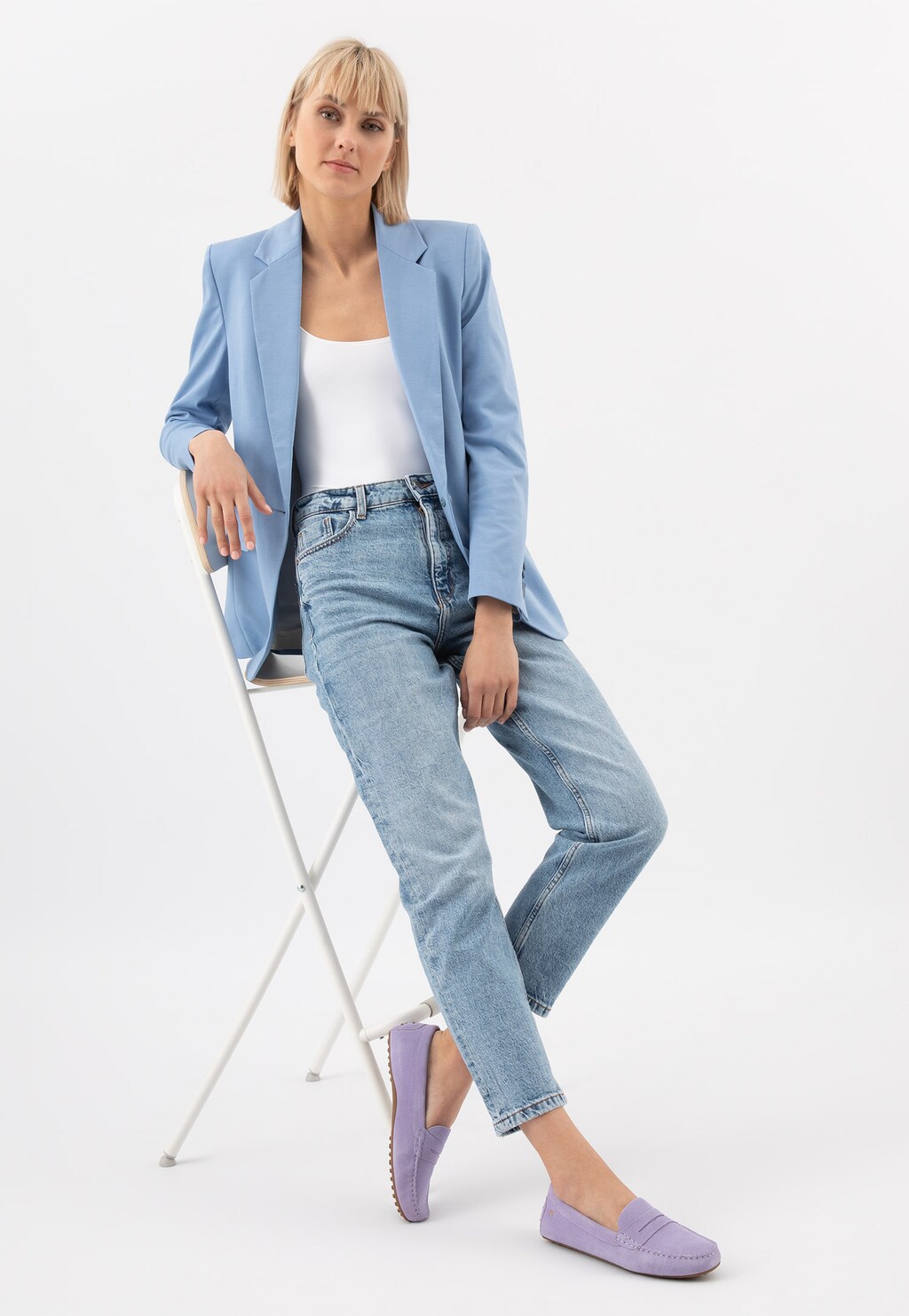 Wiosenne fioletowe mokasyny damskie z dwoiny welurowej 46209-66 Widok 1