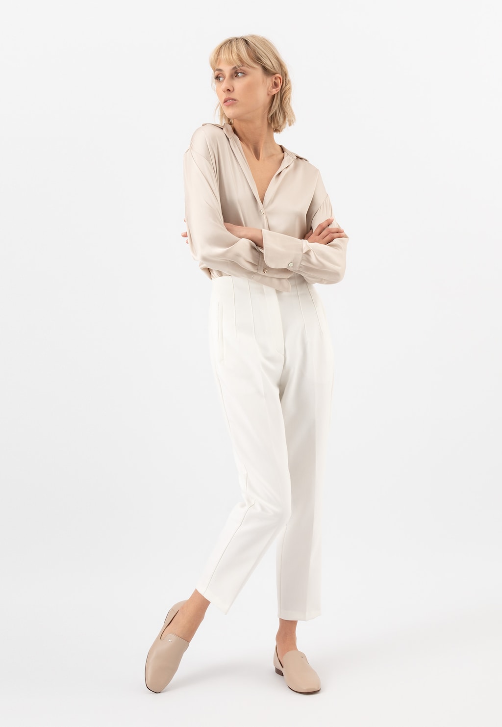 Beżowe skórzane lordsy damskie 45006-54 Widok 7