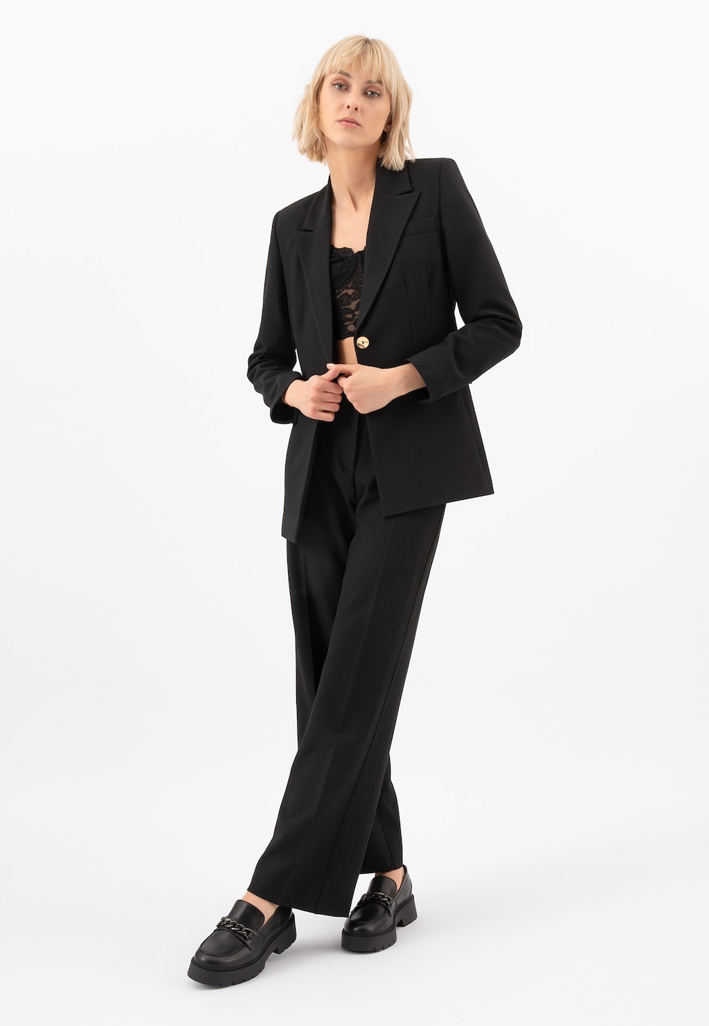 Černé kožené polobotky dámské s výraznou podrážkou 46112-51 Widok 7