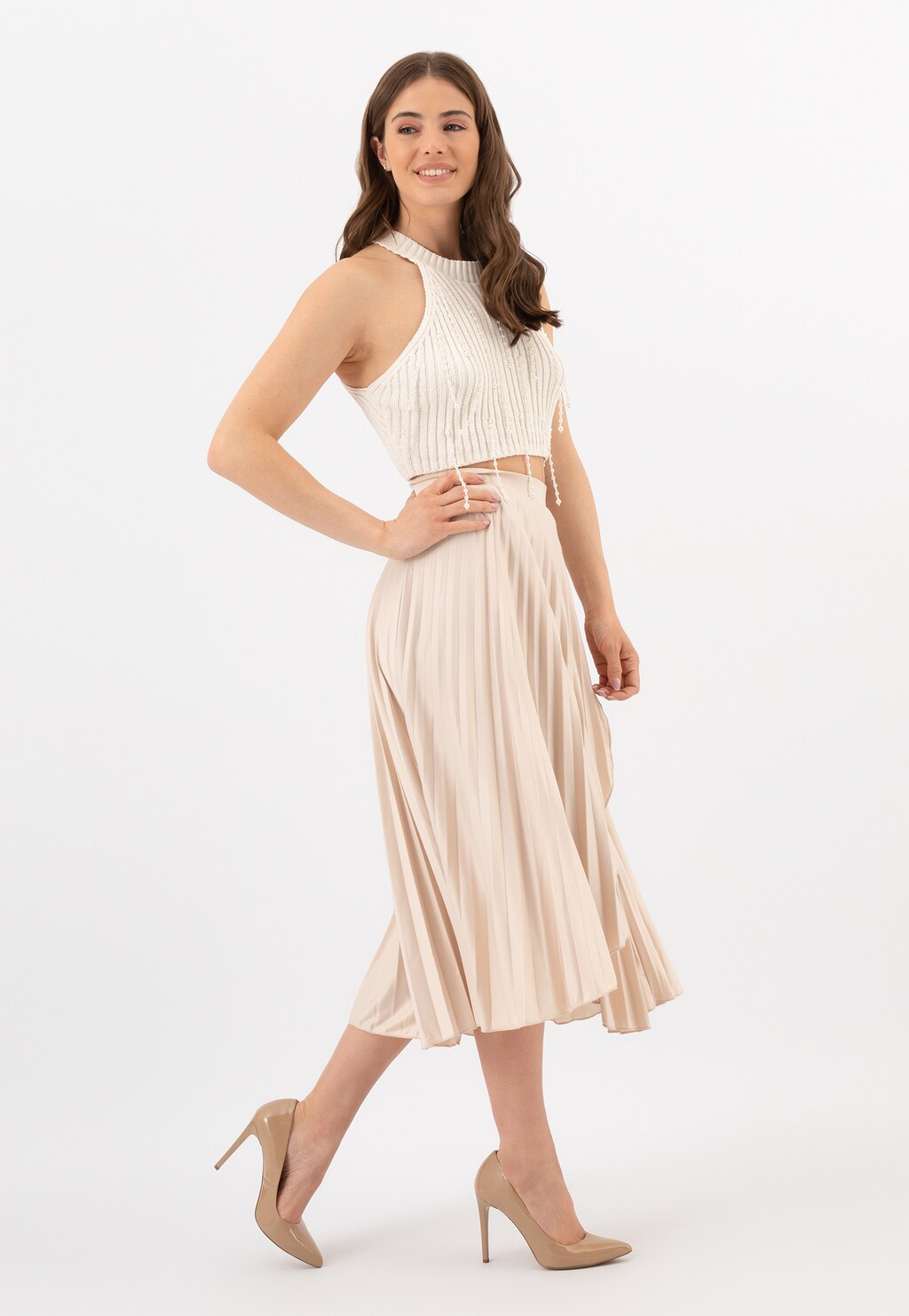 Béžové elegantné dámske lodičky na štíhlej ihle 35089-34 Widok 1