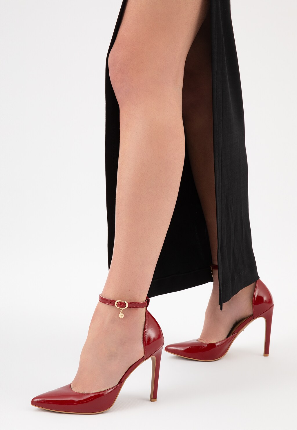 Lakované bordové kožené lodičky s remienkom 35120-35 Widok 7