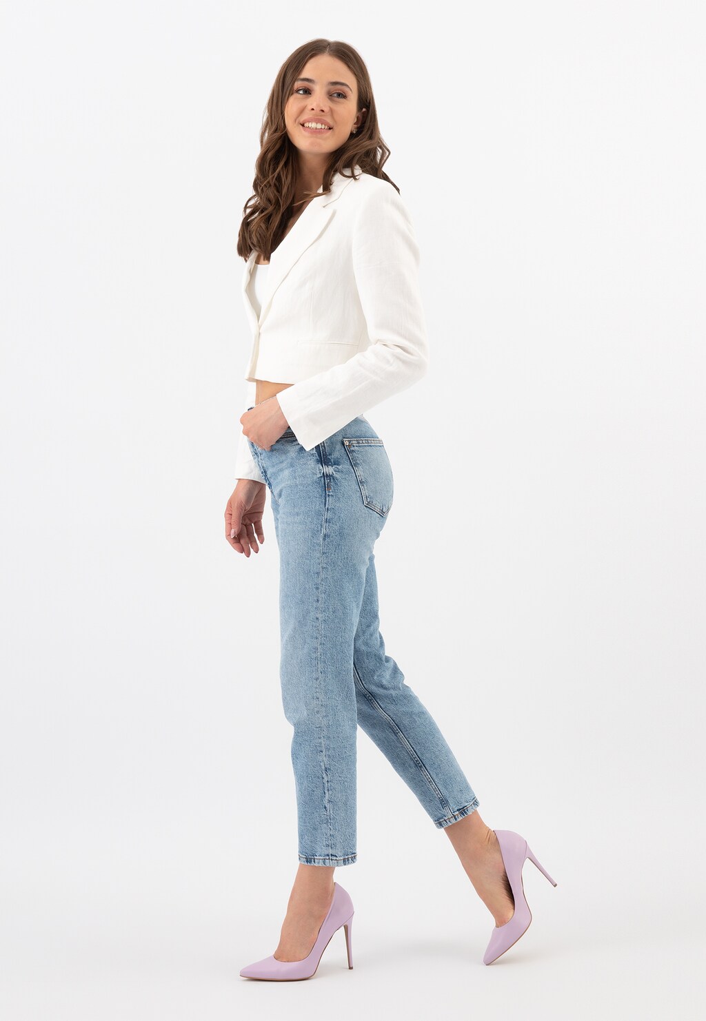 Nežné pastelovo fialové kožené lodičky na vysokom podpätku 35100-57 Widok 1