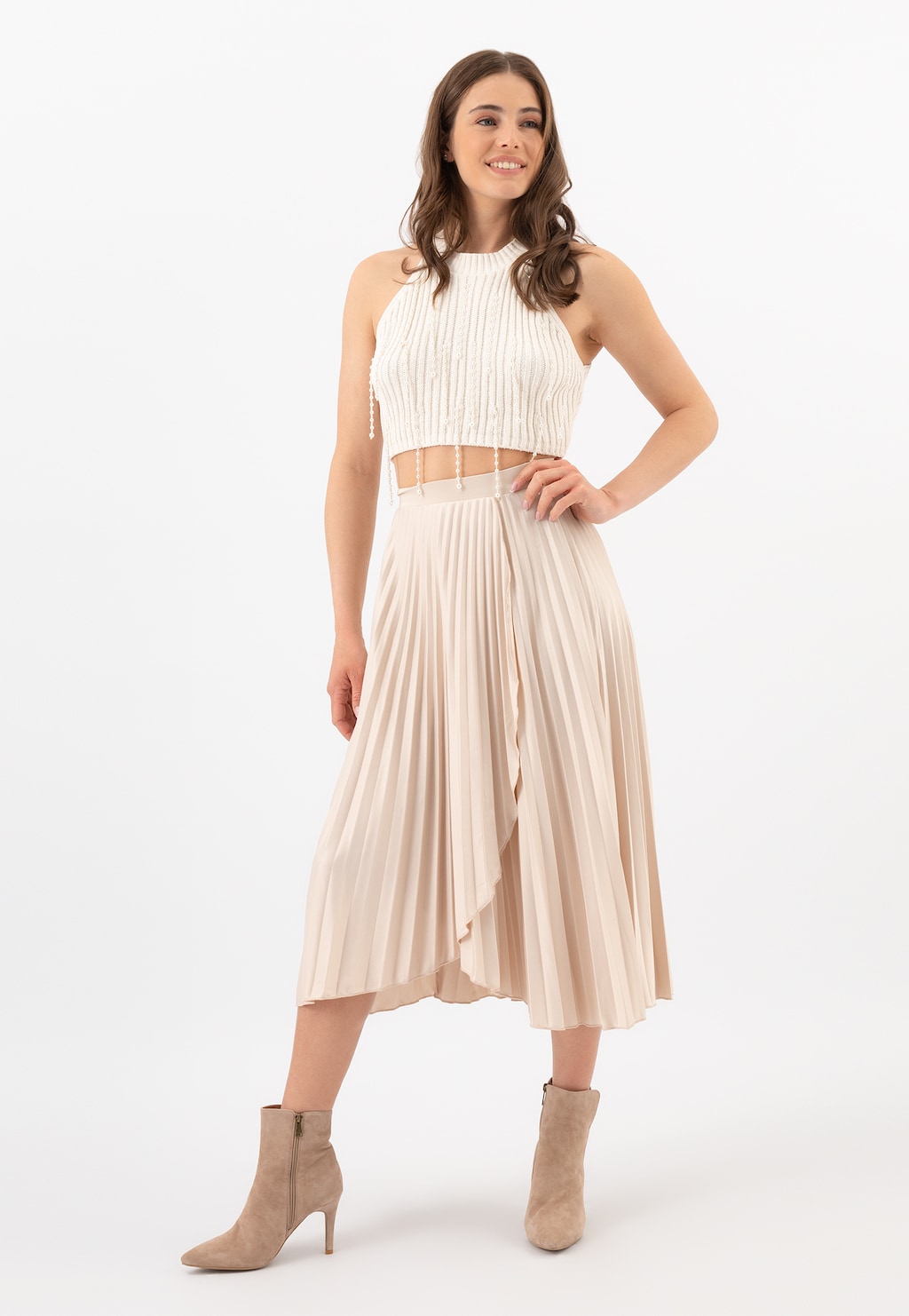 Beżowe eleganckie botki na obcasie 55199-64 Widok 1