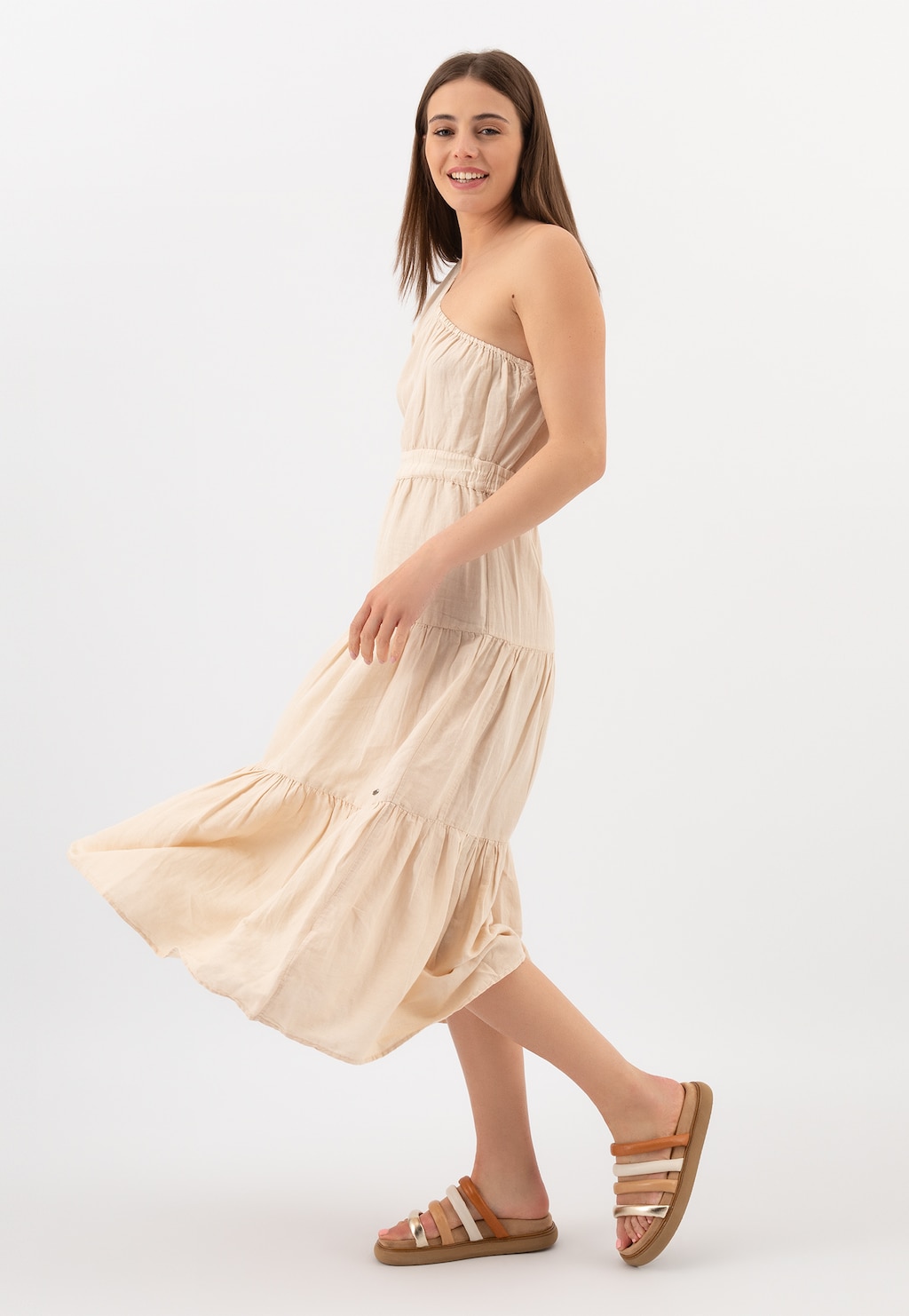 Klapki damskie na grubej podeszwie z kolorowymi paskami 74026-54 Widok 1