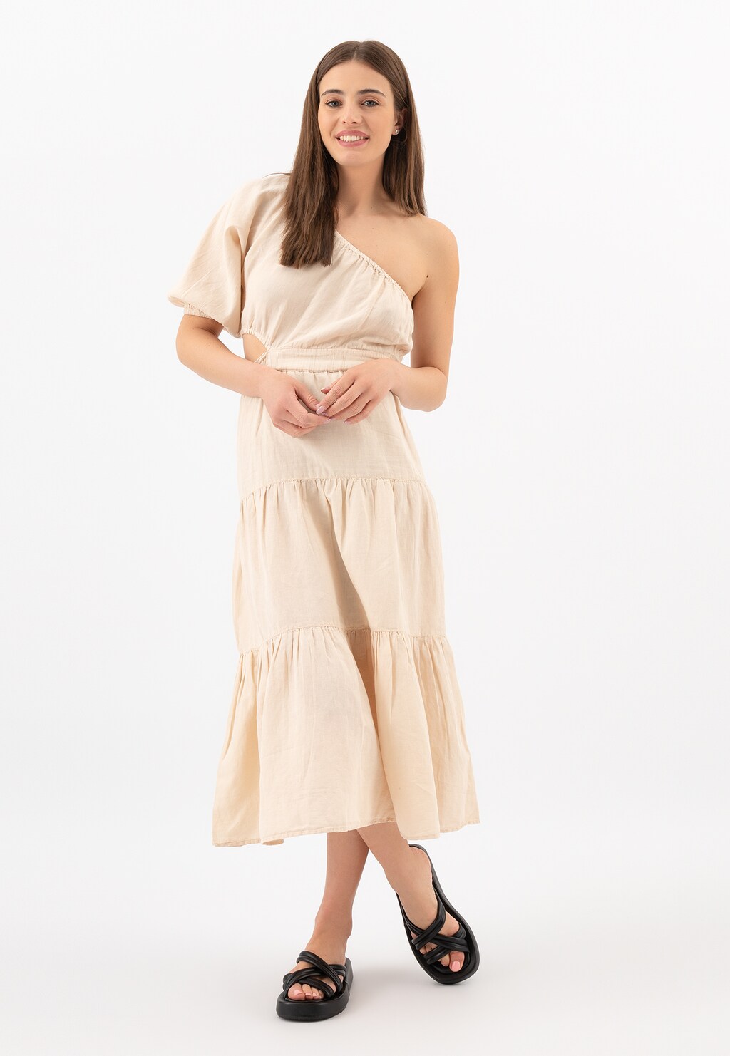 Czarne klapki damskie na płaskiej platformie 74058-51 Widok 7