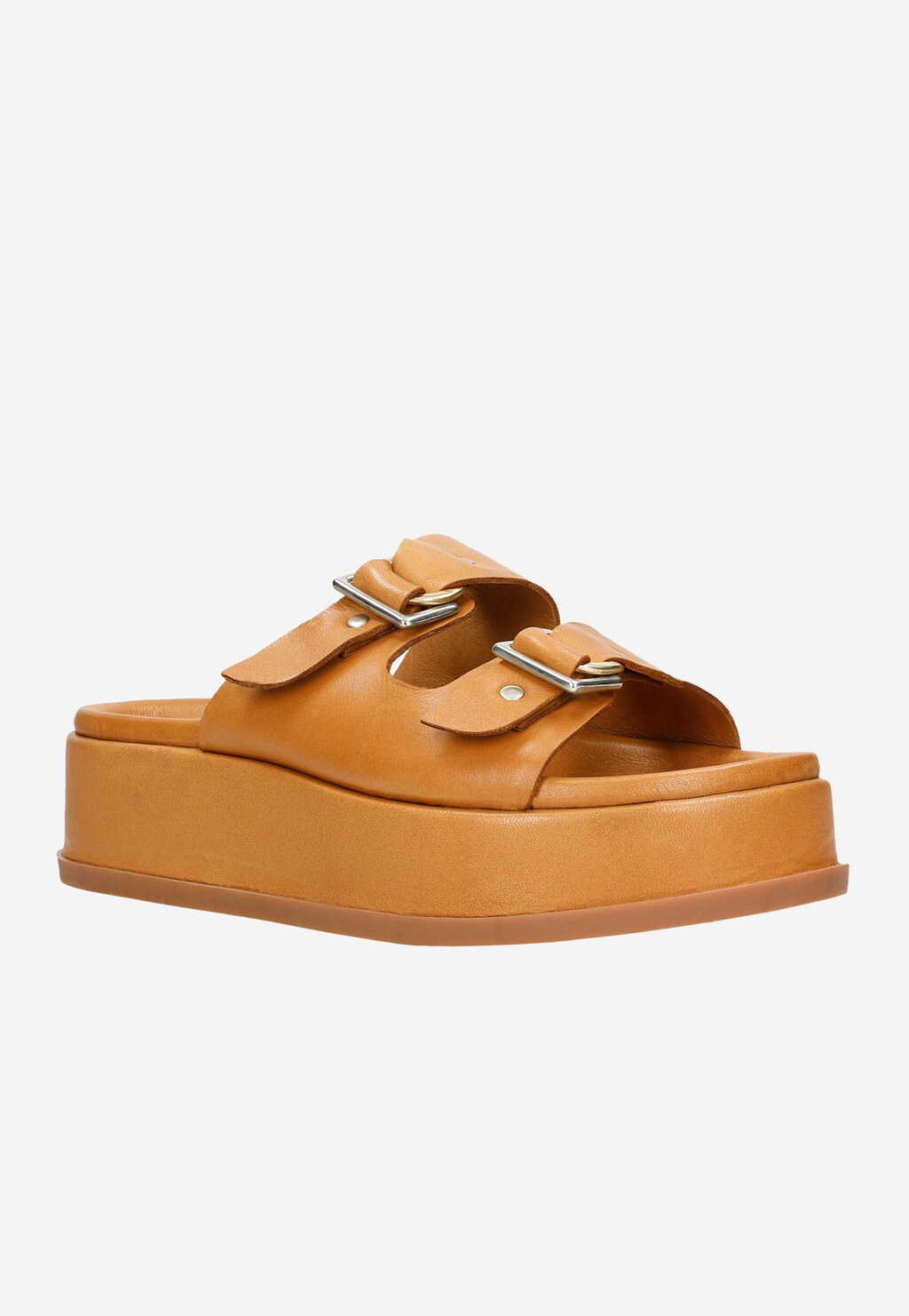 Jasnobrązowe skórzane klapki damskie na platformie 74063-53 Widok 3