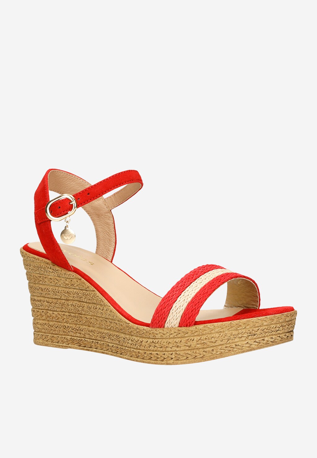 Czerwono-beżowe sandały damskie na koturnie 76022-85 Widok 3