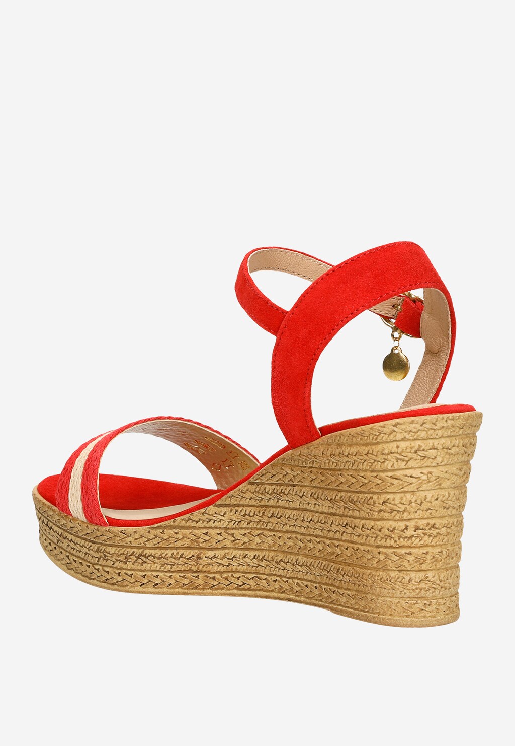 Czerwono-beżowe sandały damskie na koturnie 76022-85 Widok 4