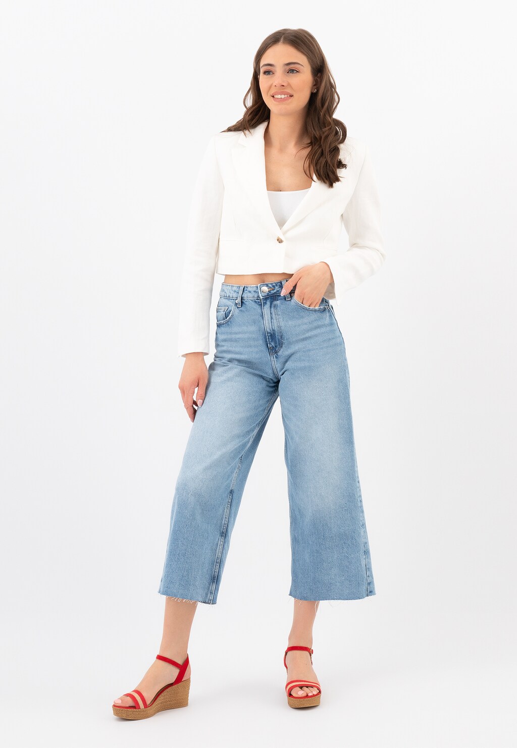 Czerwono-beżowe sandały damskie na koturnie 76022-85 Widok 1