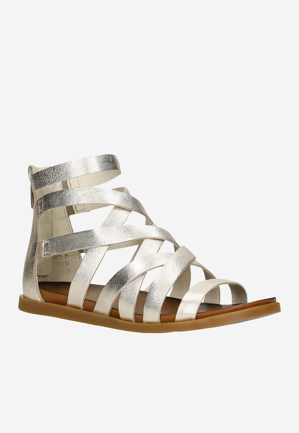 Skórzane złote sandały damskie na płaskiej podeszwie 76062-58 Widok 3