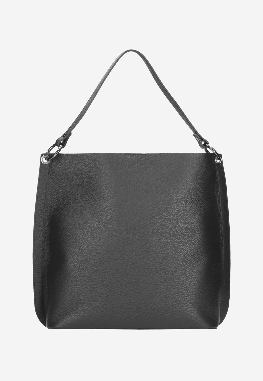 Elegancka czarna skórzana torebka damska Wojas model 9820-51 z jednym uchwytem i metalowymi zapięciami, widoczna z przodu w minimalistycznym stylu.