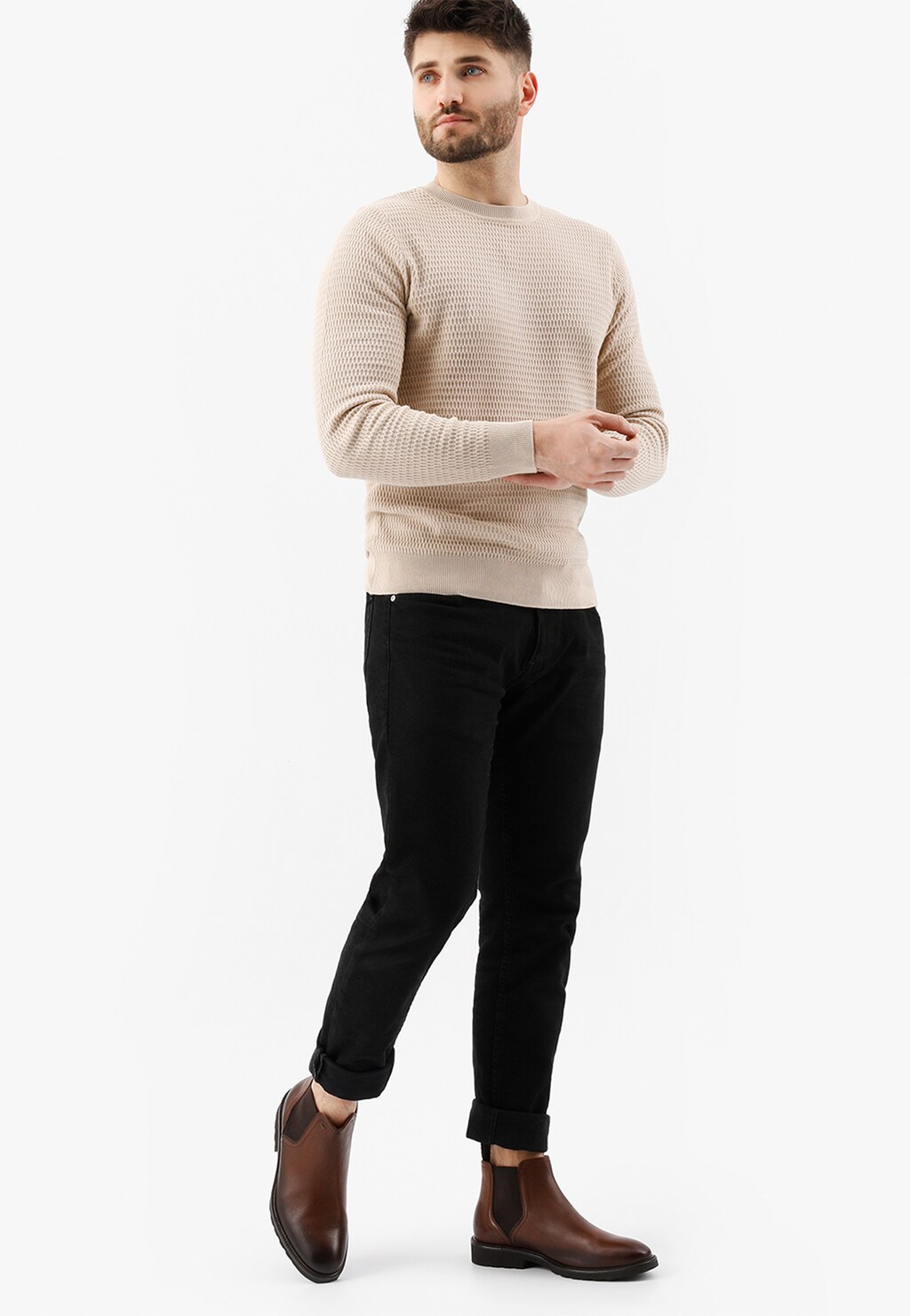 Brązowe botki męskie typu sztyblety z ozdobnie zakończoną gumą 20014-52 Widok 1