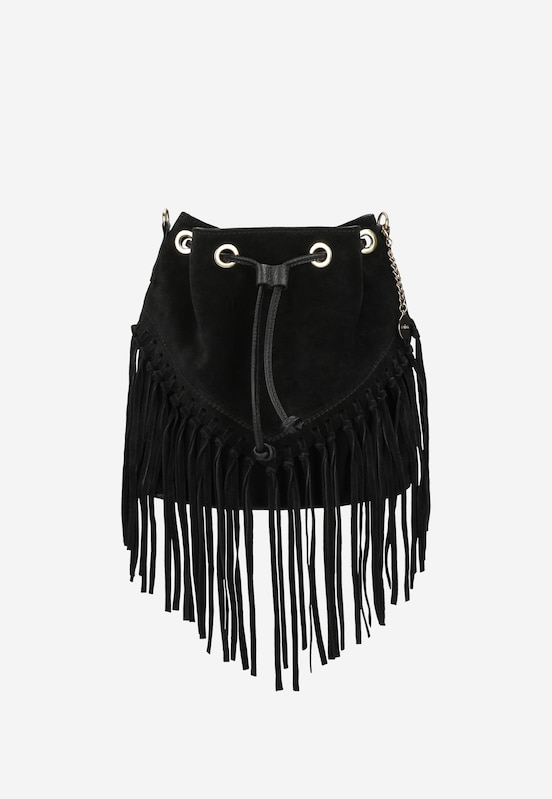 Czarna torebka z frędzlami w stylu boho