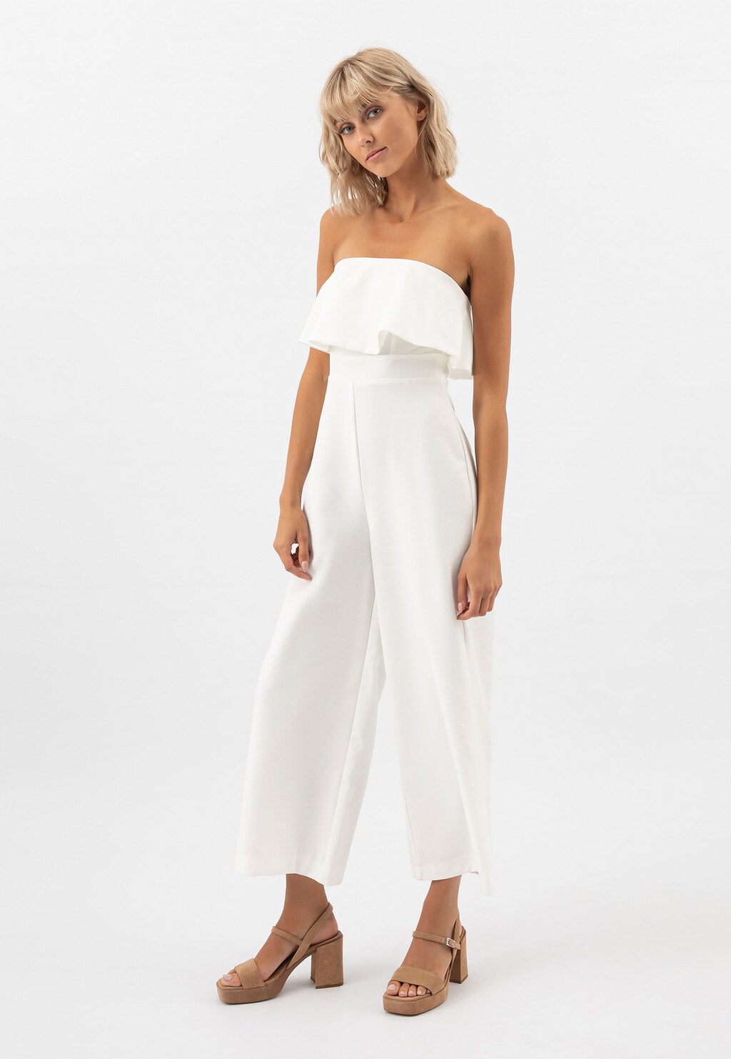 Béžové sandále na podpätku z velúrovej kože 76053-64 Widok 1