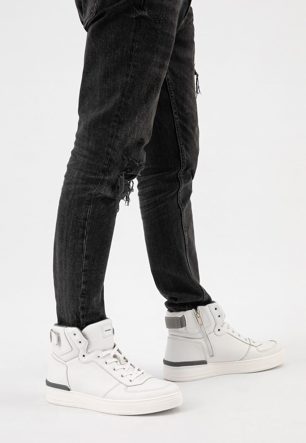 Bílé kožené tenisky pánské nad kotníky 24072-59 Widok 7