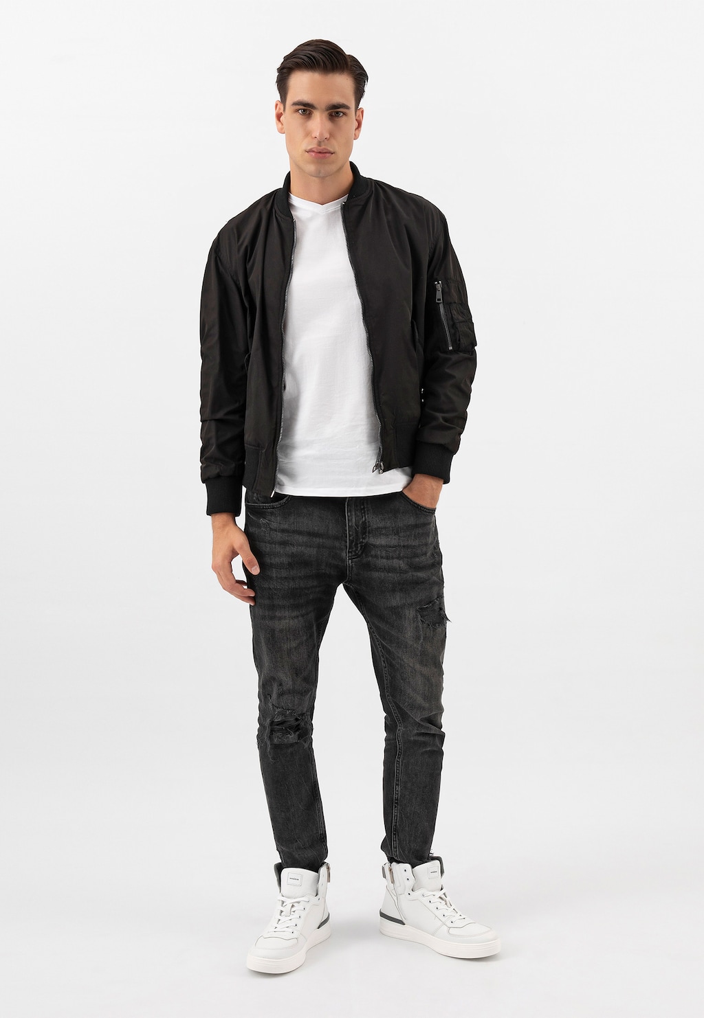 Bílé kožené tenisky pánské nad kotníky 24072-59 Widok 1